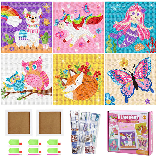 Goldentime diamond painting kit with 6 canvases enhances creativity for kids ages 6-12.