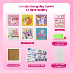 Goldentime kit with 2 frames showcases colorful diamond art for kids' room decor.