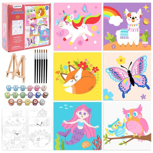 Goldentime Kids Paint by Number Kit: six pre-drawn canvases for easy at-home creativity.