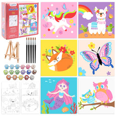 Goldentime Kids Paint by Number Kit: six pre-drawn canvases for easy at-home creativity.