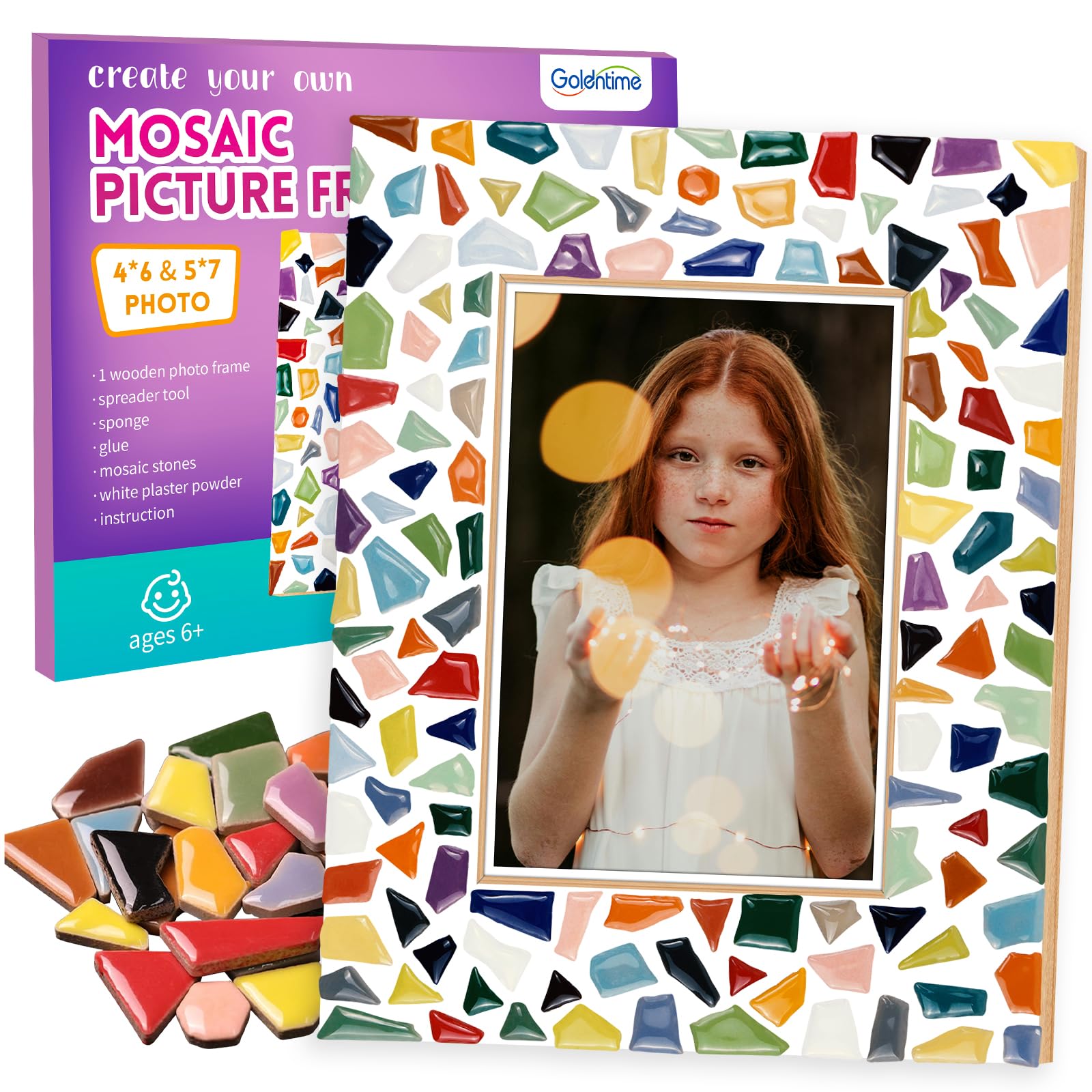 Goldentime completed mosaic frame ready to showcase cherished photos.