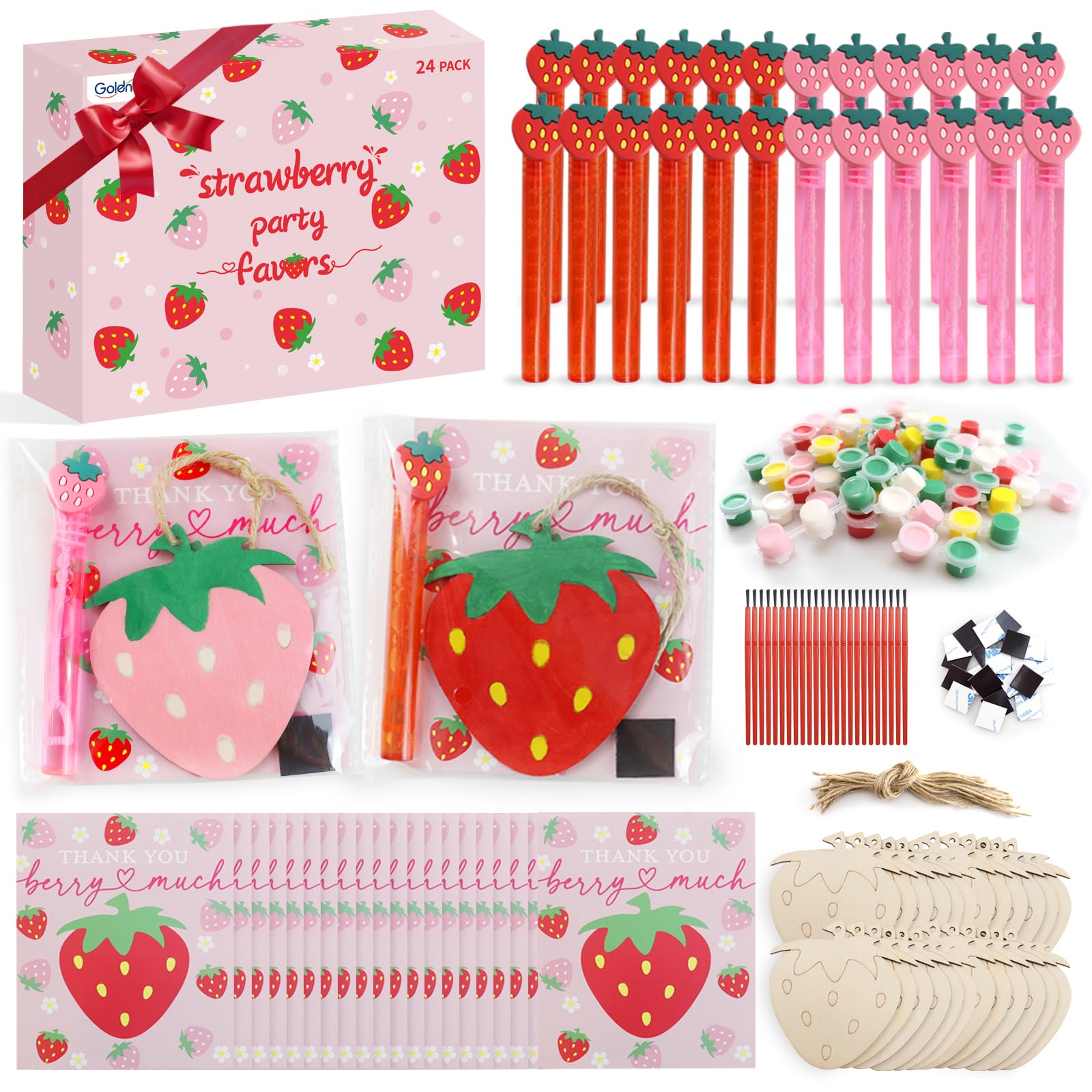 Goldentime strawberry wooden paint kit ready for kids to create colorful art.