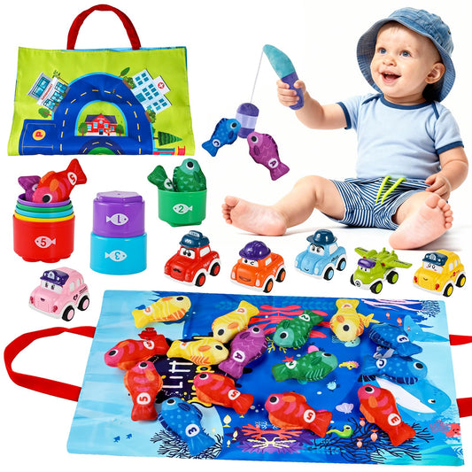 Goldge 2-in-1 Montessori fishing game with soft fish for safe learning.