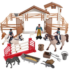 Goldge Horse Stable Playset main image showing the fenced stable and horses for imaginative care