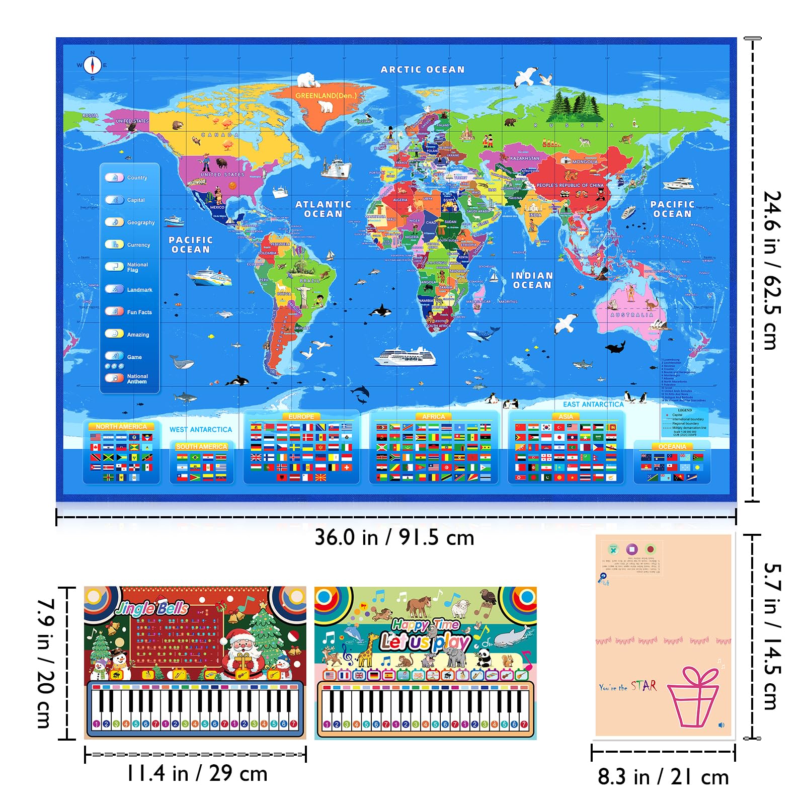 Goldge piano music card complements the map with engaging learning prompts
