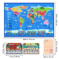 Goldge piano music card complements the map with engaging learning prompts