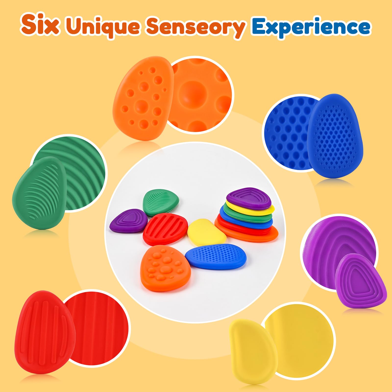 GOLDGE Sensory Stones use soft rubber for safe, durable play.