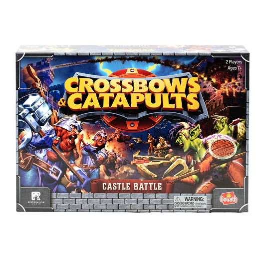 Goliath crossbows and catapults ready for epic two-player siege battles.