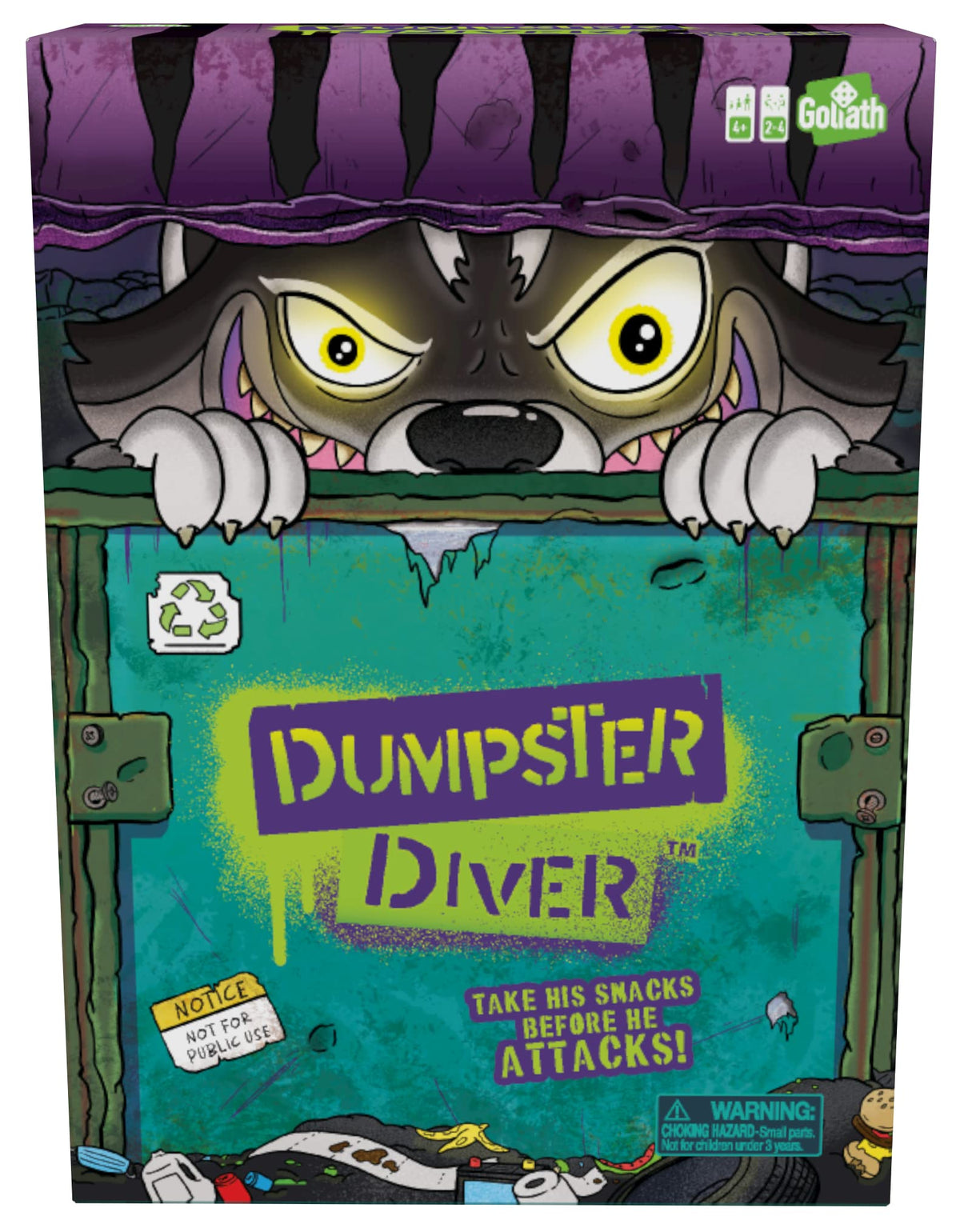 Goliath Dumpster Diver Game dumpster view for snack-snatching family fun