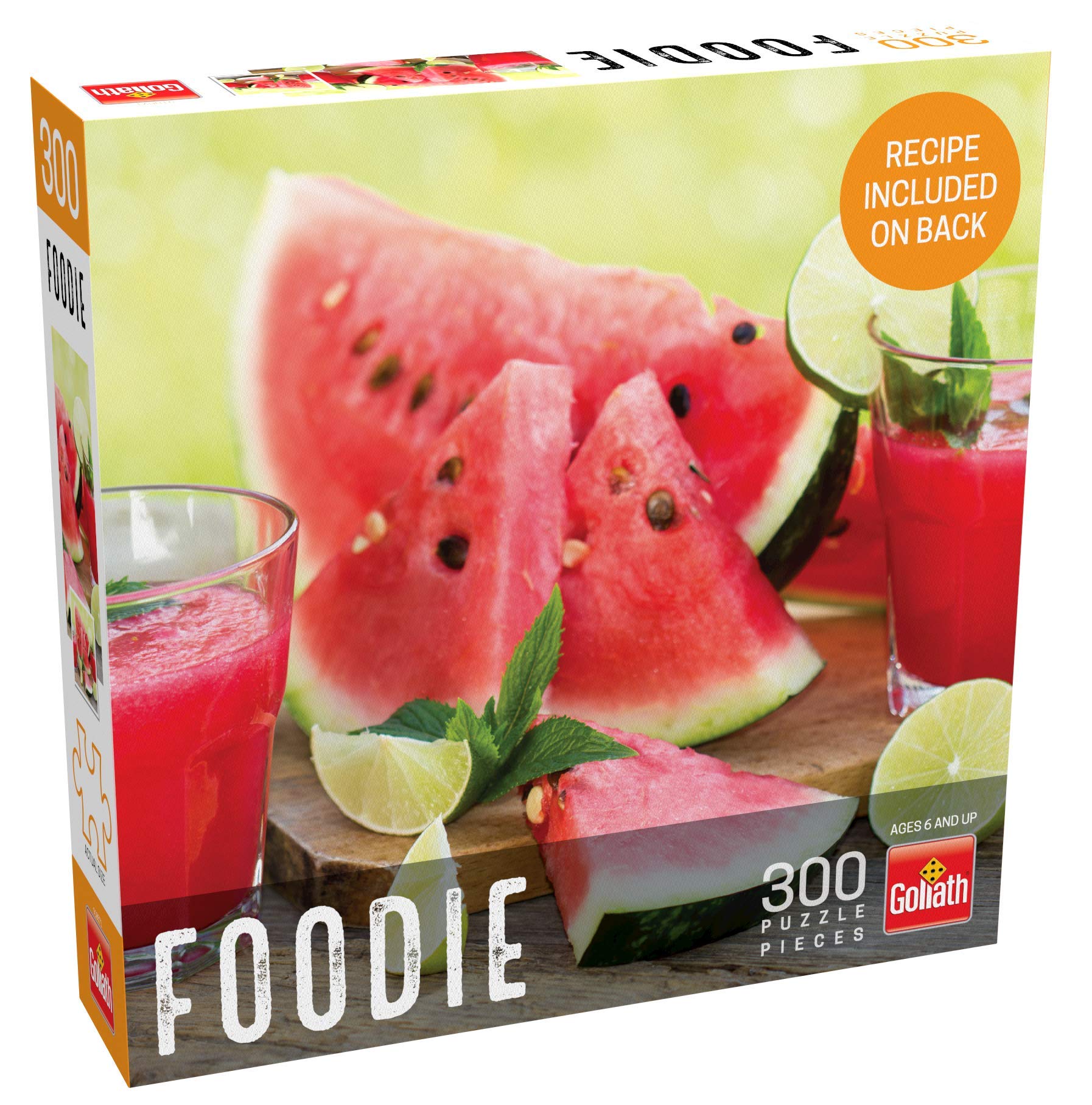 Goliath Foodie Puzzles Watermelon Smoothie puzzle pieces: vibrant fruit imagery for family fun