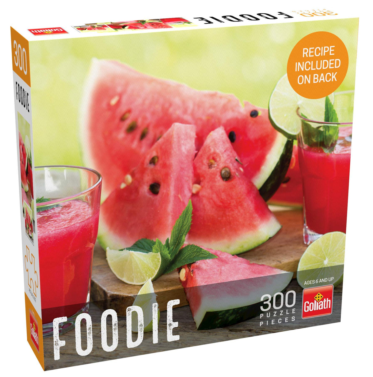 Goliath Foodie Puzzles Watermelon Smoothie puzzle pieces: vibrant fruit imagery for family fun