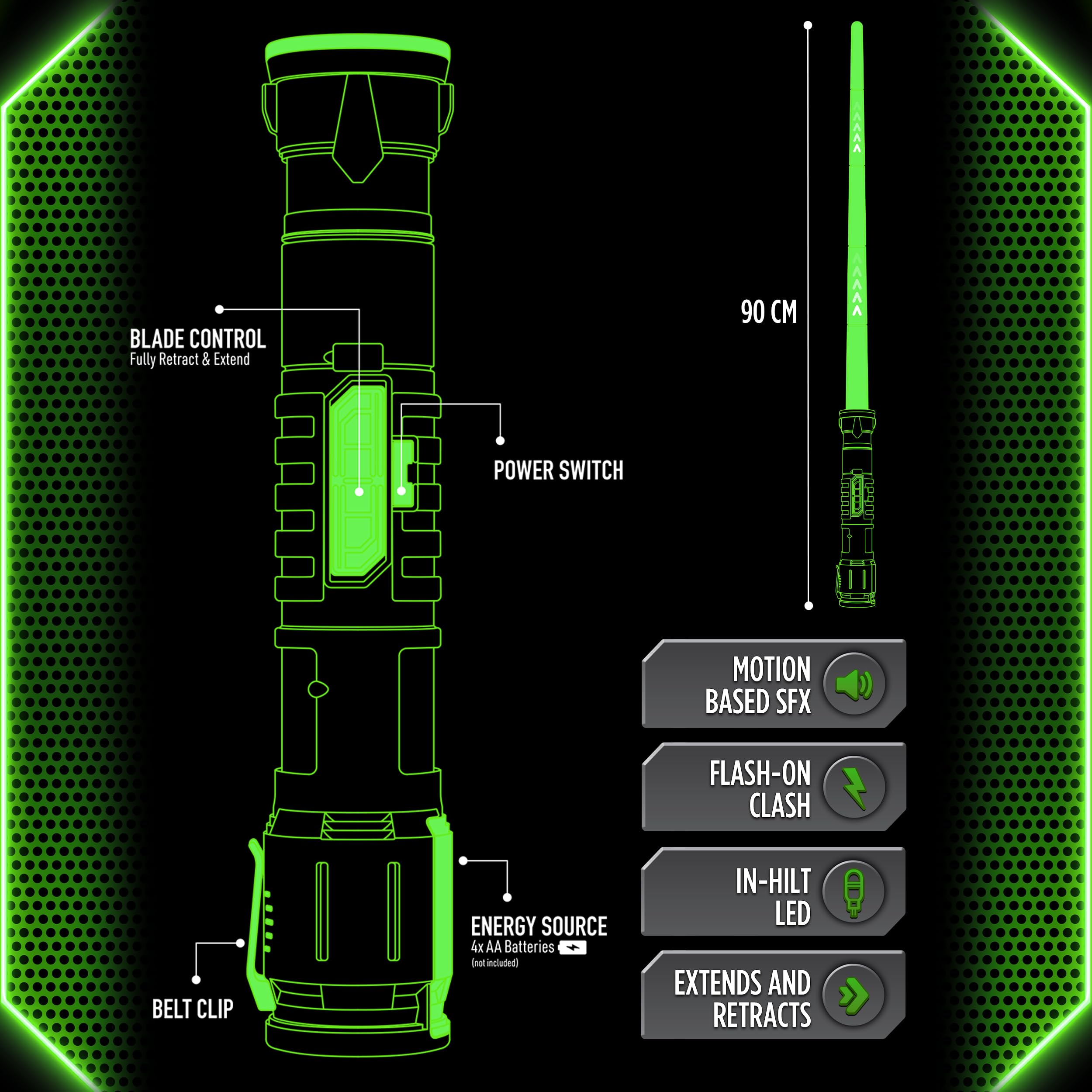Goliath Power Saber stand and belt clip for display and transport.