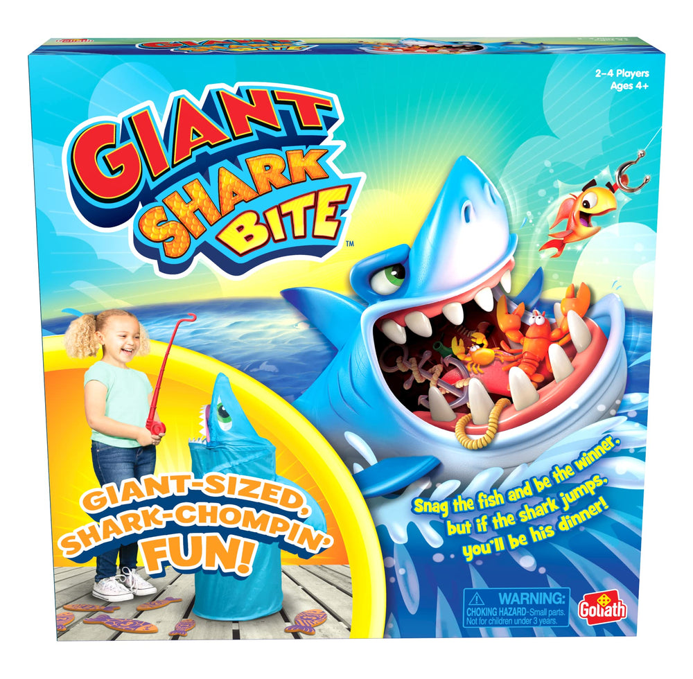 Goliath Pressman Giant Shark Bite Game displaying a towering shark ready to bite