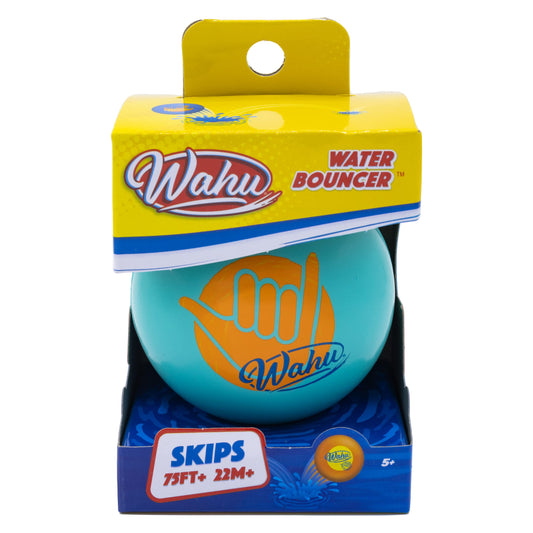 Goliath Wahu Water Bouncer teal close-up showing a waterproof 3.5-inch ball for water games.
