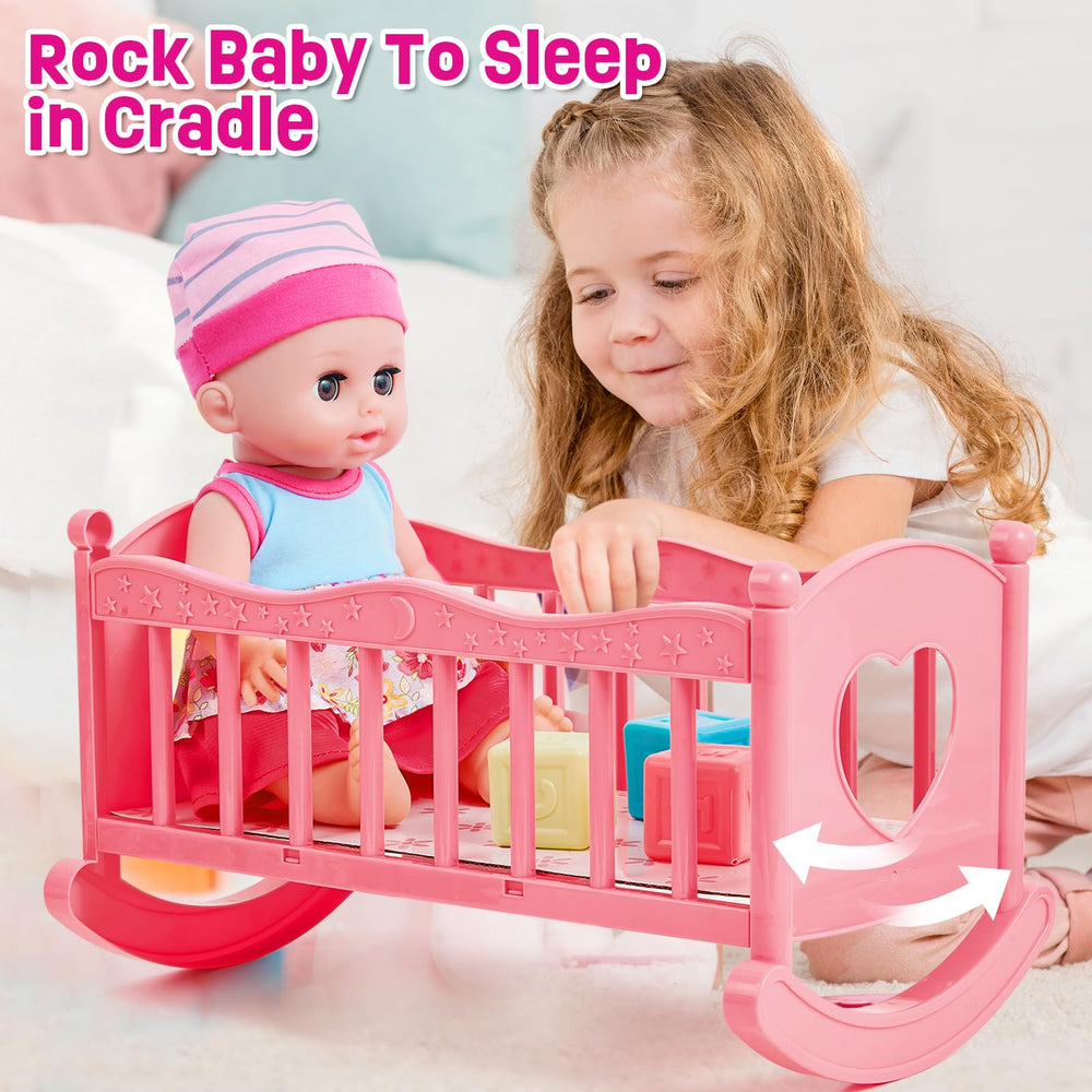 Golray 12in girl doll eyes close when laid down for gentle sleep play