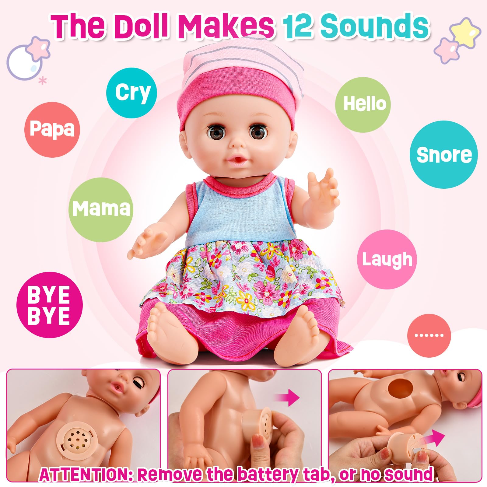 Golray 12in girl doll high chair detail highlights convenient feeding play