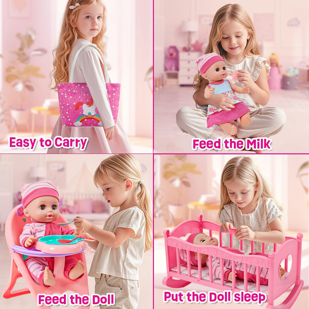Golray 12in girl doll pacifier bottle set shows realistic feeding pretend play