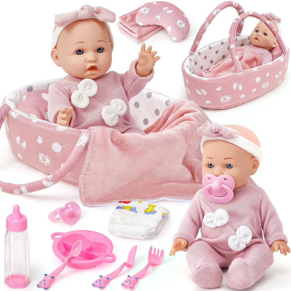 Golray 12-inch soft baby doll with bassinet for gentle naptime pretend play.