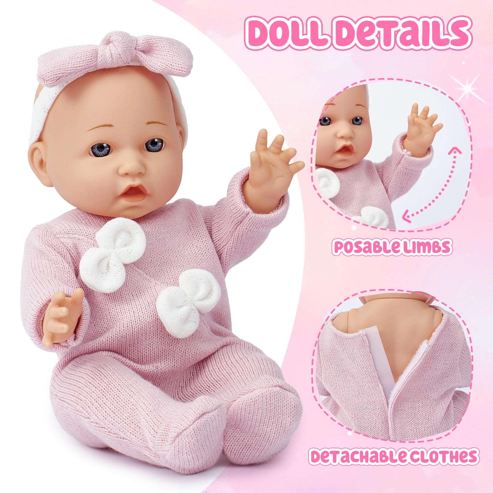 Golray bottle with nipple enables lifelike feeding pretend play moments.