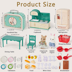 Golray Dollhouse Kitchen Suitcase dining table setup for family-style pretend meals.