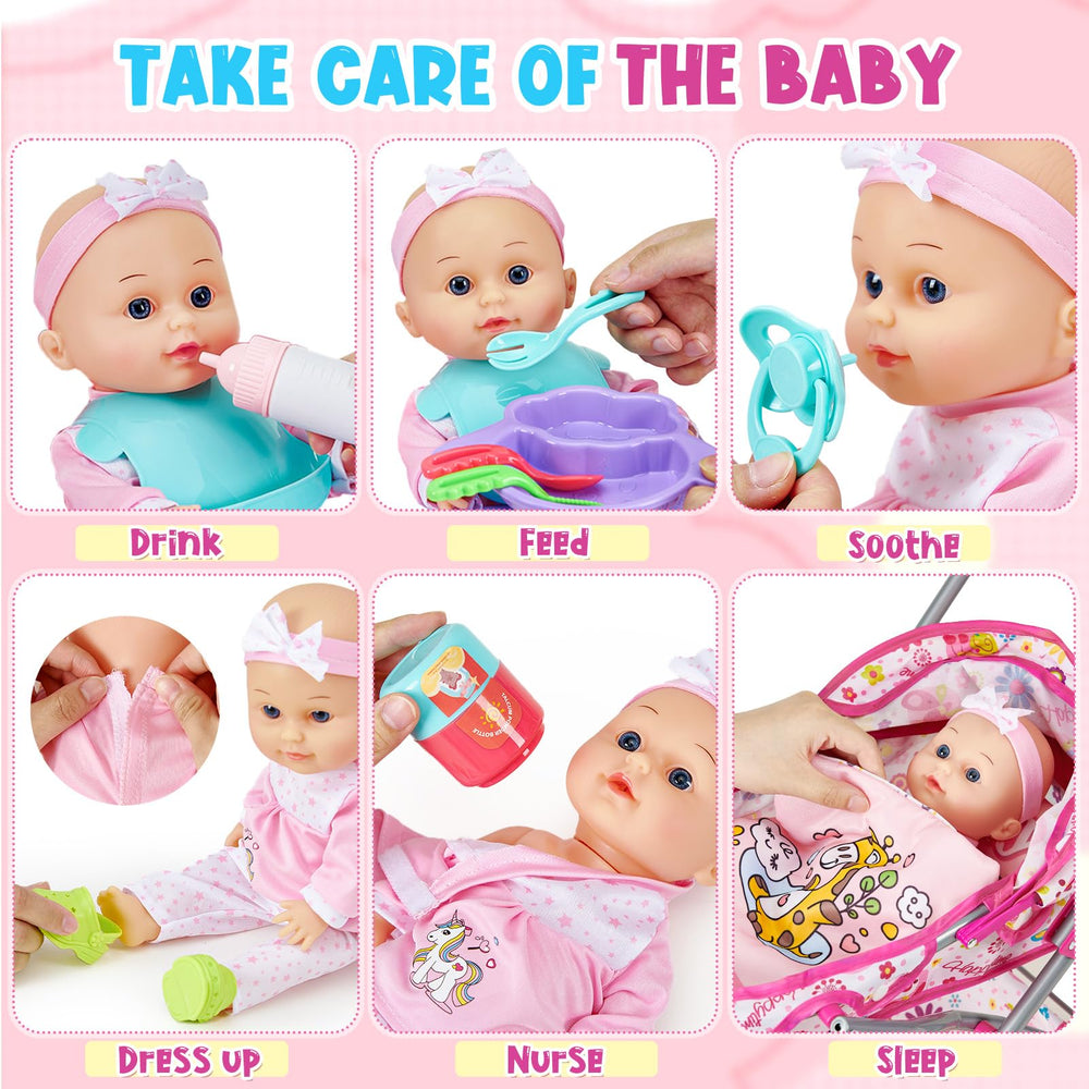 Golray pacifier and bottle support caregiving pretend play sessions.