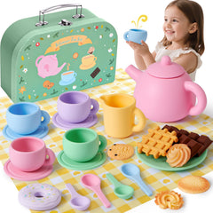 Golray silicone tea set teapot for safe pretend play and tea brewing