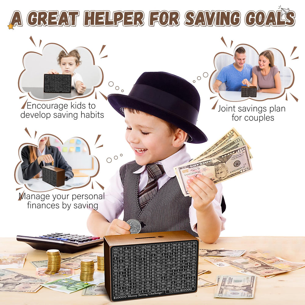 Gomyrod wooden money box back output slot with soft closure for safe money retrieval