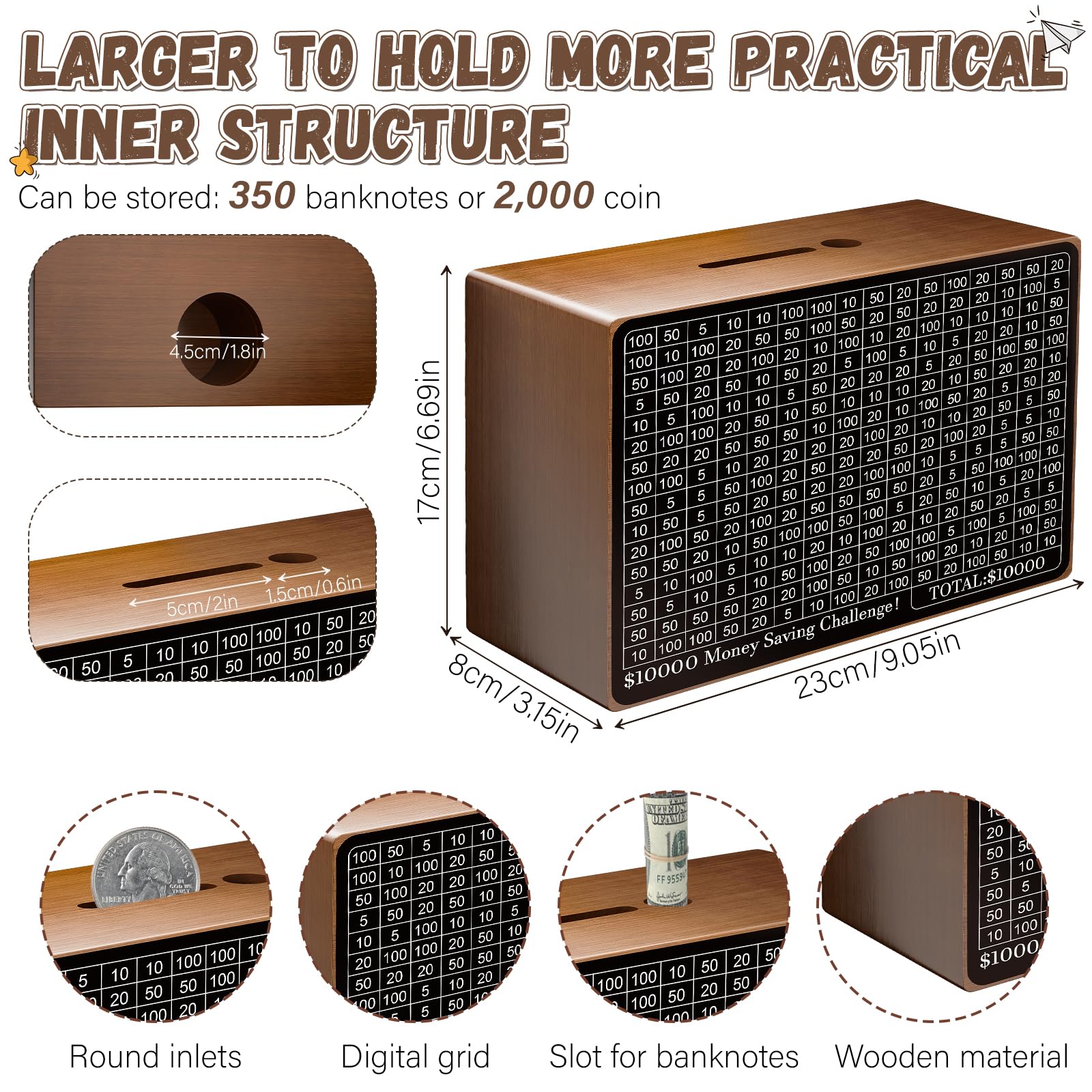 Gomyrod wooden money box counter display tracks progress toward savings goals