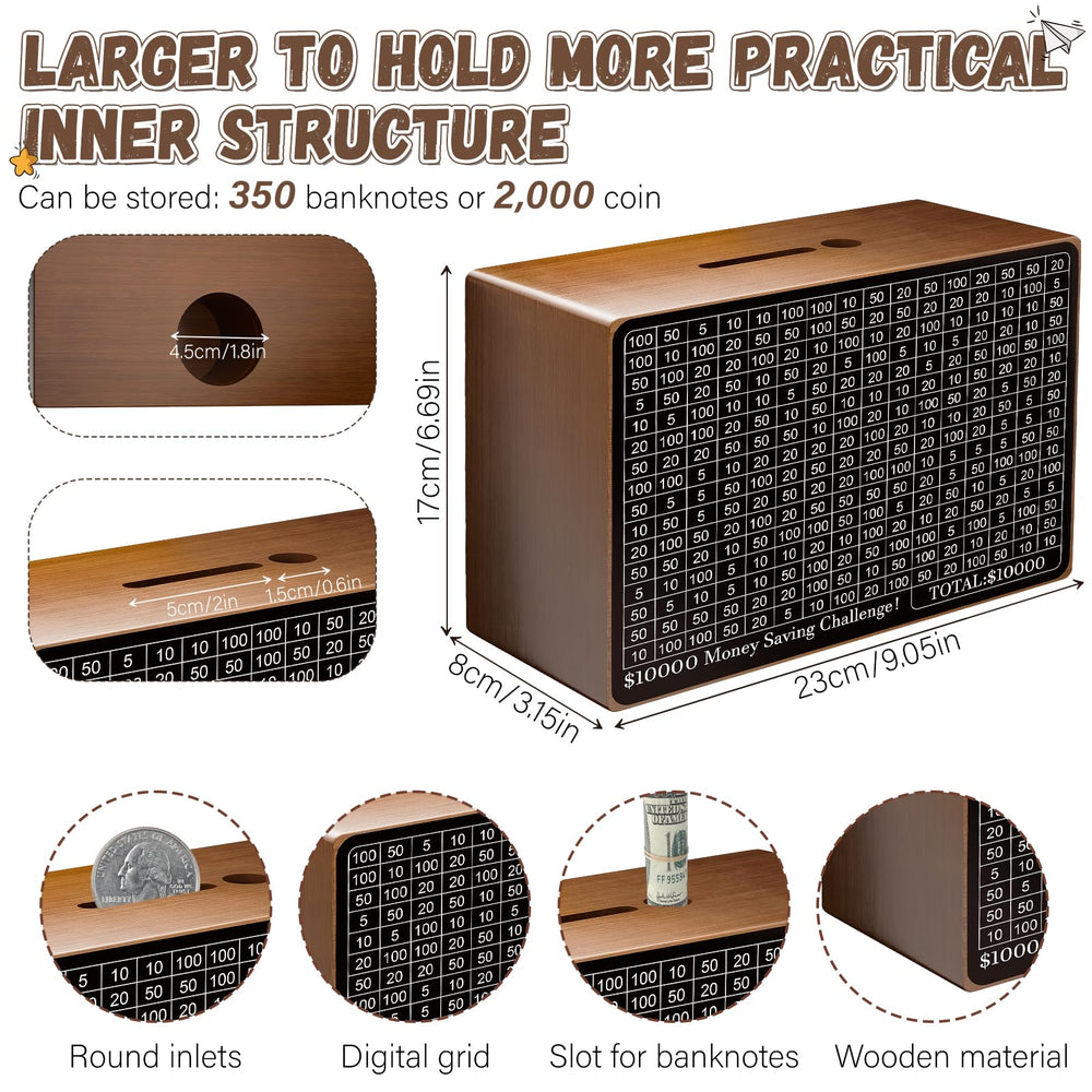 Gomyrod wooden money box counter display tracks progress toward savings goals