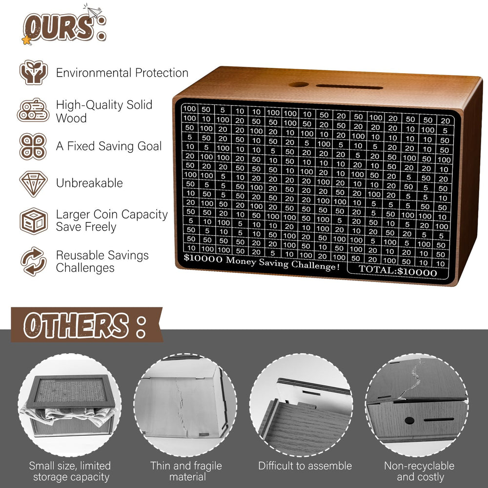 Gomyrod wooden money box side coin slot enables quick deposits during daily saves
