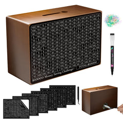 Gomyrod wooden money box top view shows dual coin slots for easy savings