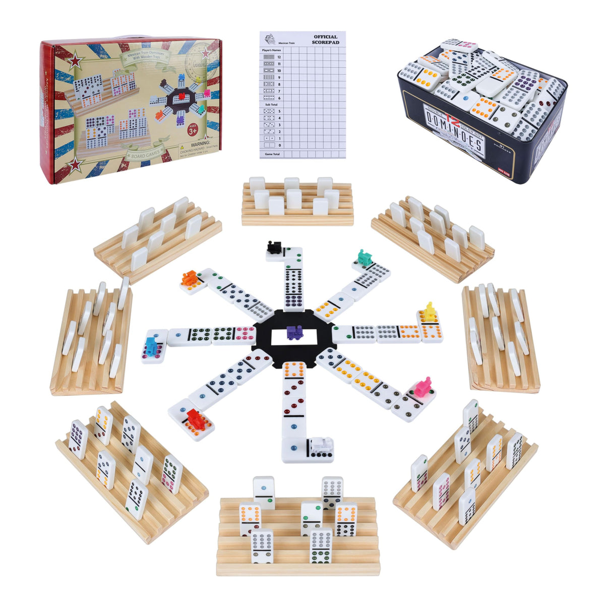 Gonoelec Double 12 dominoes set with bright color dots for family play