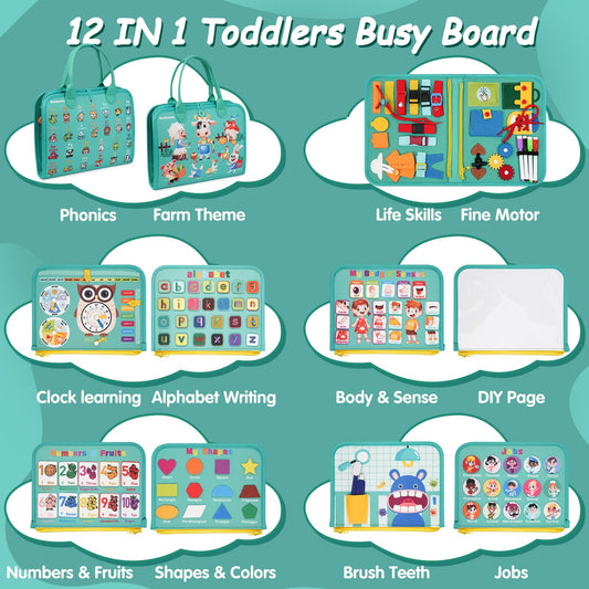 Goobaetoy Busy Board close-up shows zippers and buckles supporting skill development