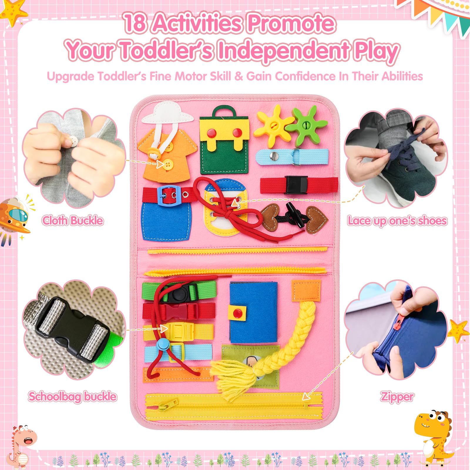 Goobaetoy Busy Board zipper and buckles practice supports practical self-help skills.