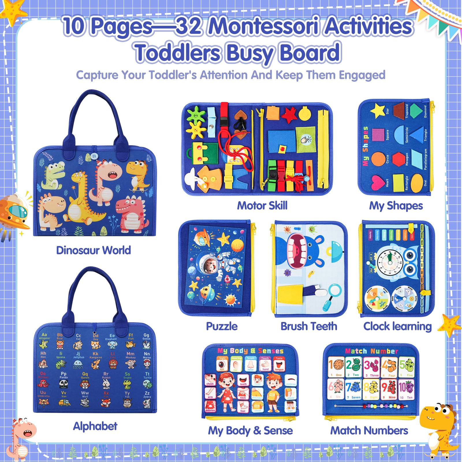 Goobaetoy Montessori Busy Board lacing and buckles promote problem-solving and independence.
