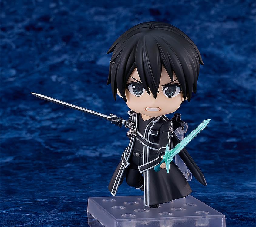 Good Smile Kirito 2.0 Nendoroid showcasing interchangeable face plates for expressive scenes.