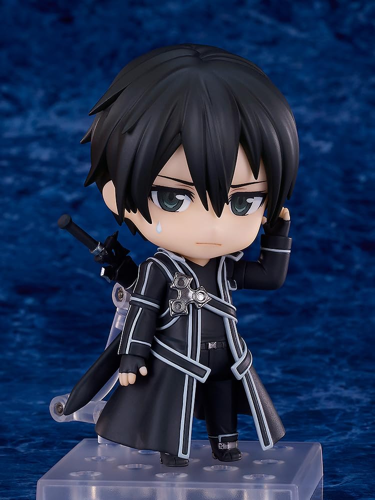 Good Smile Kirito 2.0 Nendoroid packaging and accessories highlighting iconic swords.