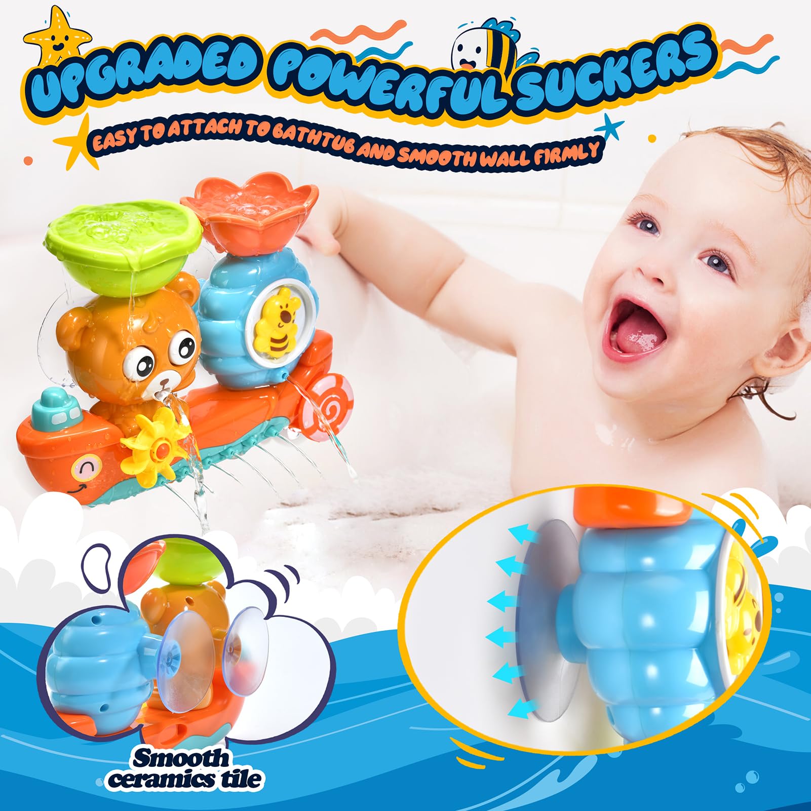 GOODLOGO Bear bath toy with rotating eyes and bees for interactive bath time.