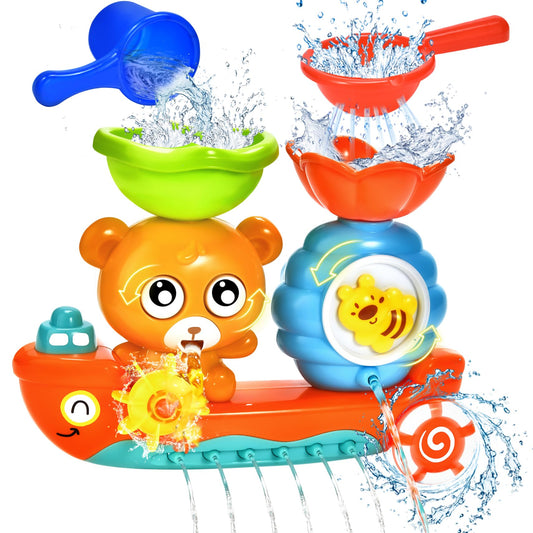 GOODLOGO Bear bath toy with suction cups for secure wall attachment.
