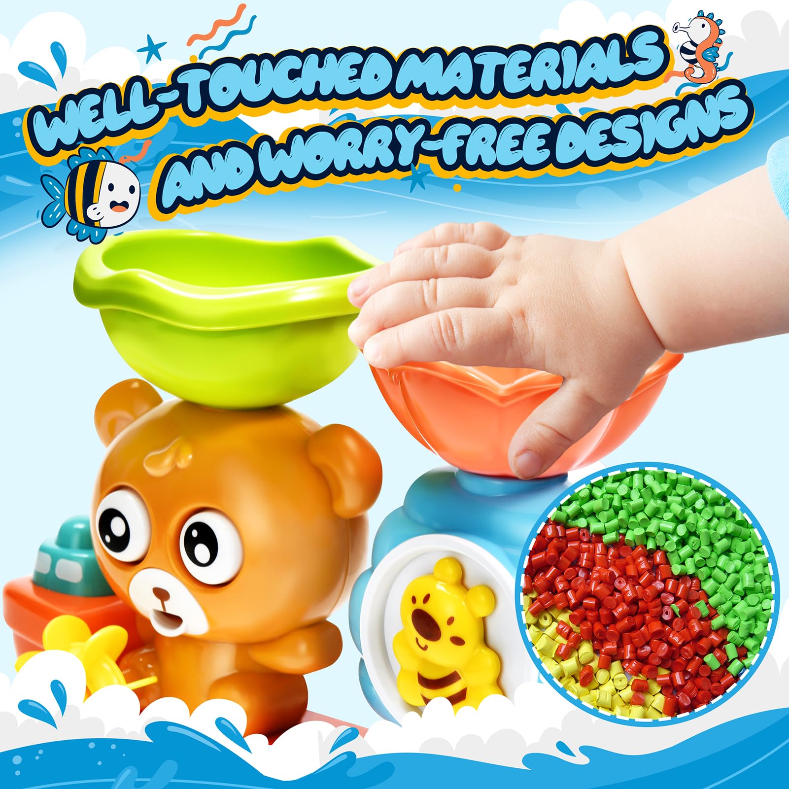 GOODLOGO Bear bath toy waterfall station for flowing water play.