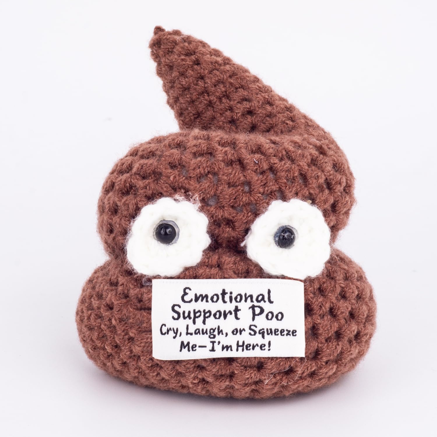 GOODLYSPORTS Positive Poo plush on desk for light-hearted stress relief and humor.
