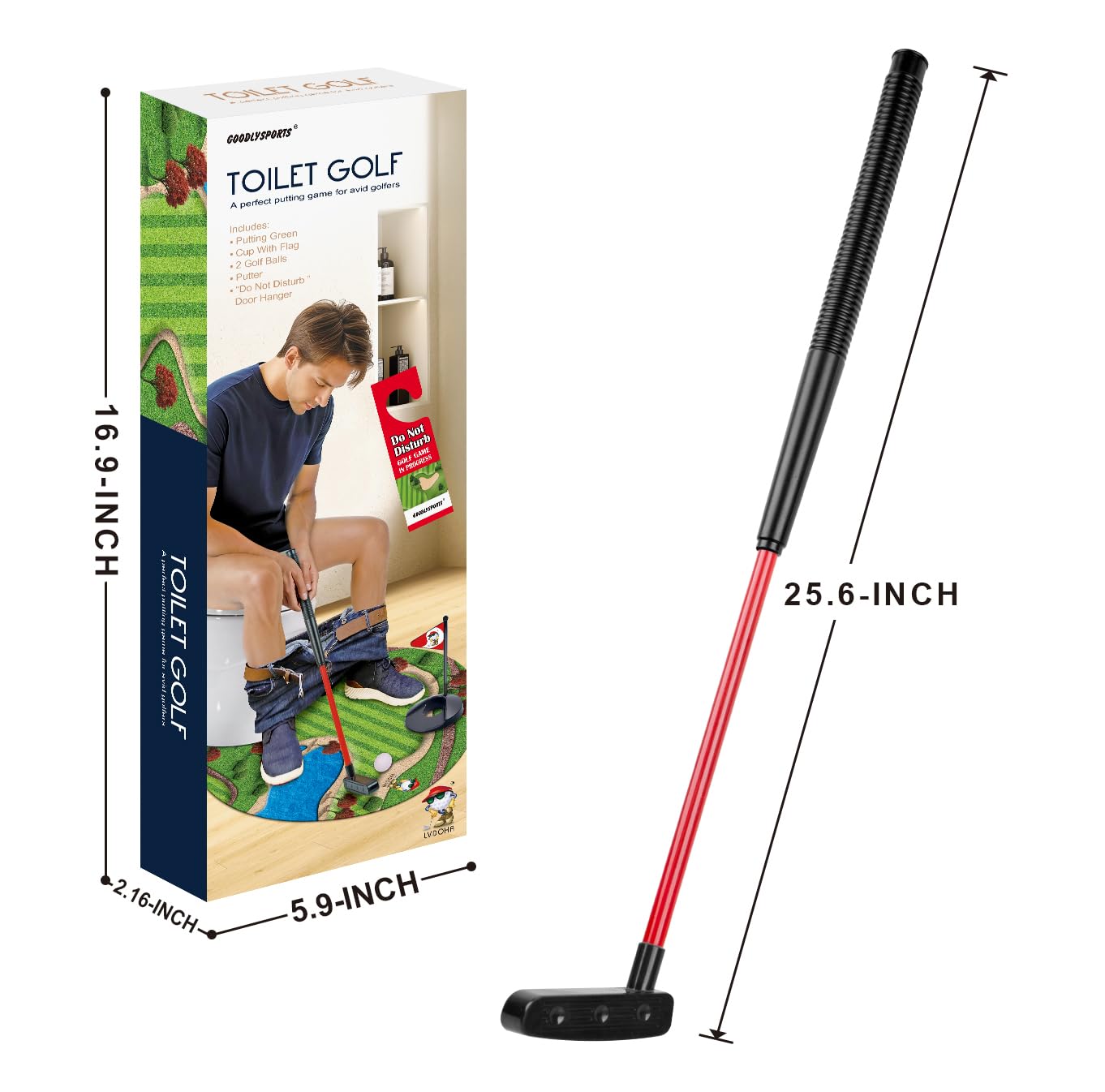 GOODLYSPORTS Toilet Golf setup demonstrates easy setup and portable entertainment for guests.