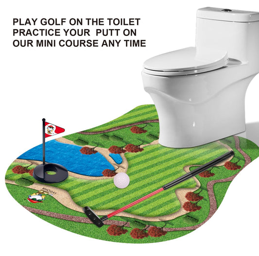 GOODLYSPORTS Toilet Golf hole and flag create a realistic bathroom mini-golf vibe.
