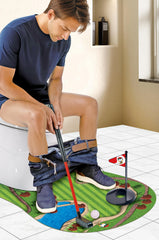 GOODLYSPORTS Toilet Golf set shown on bathroom counter for quick, playful rounds.