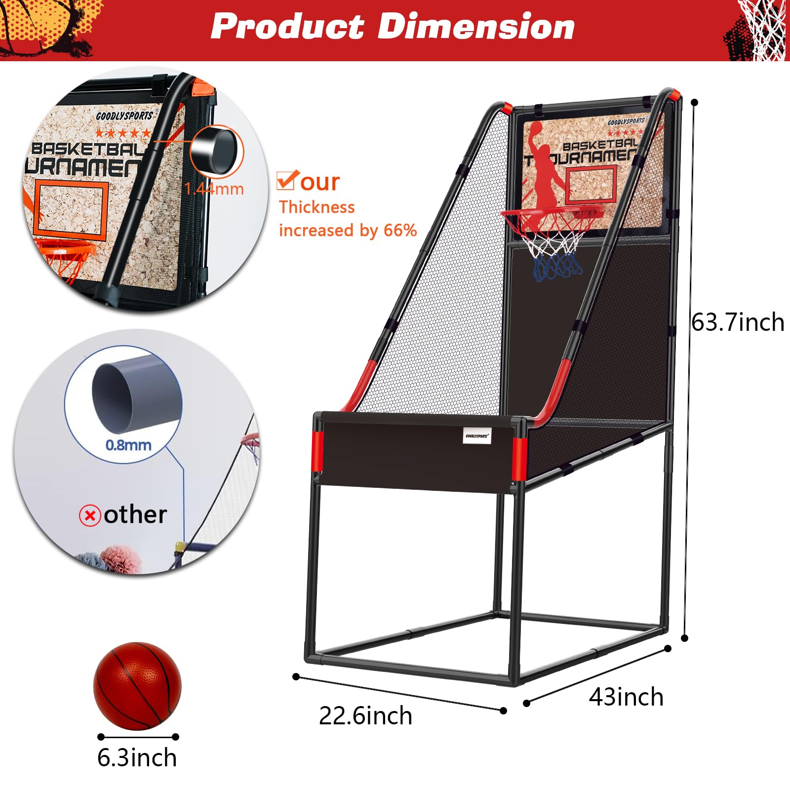 GOODLYSPORTS wooden-board hoop provides stable, growing play for kids