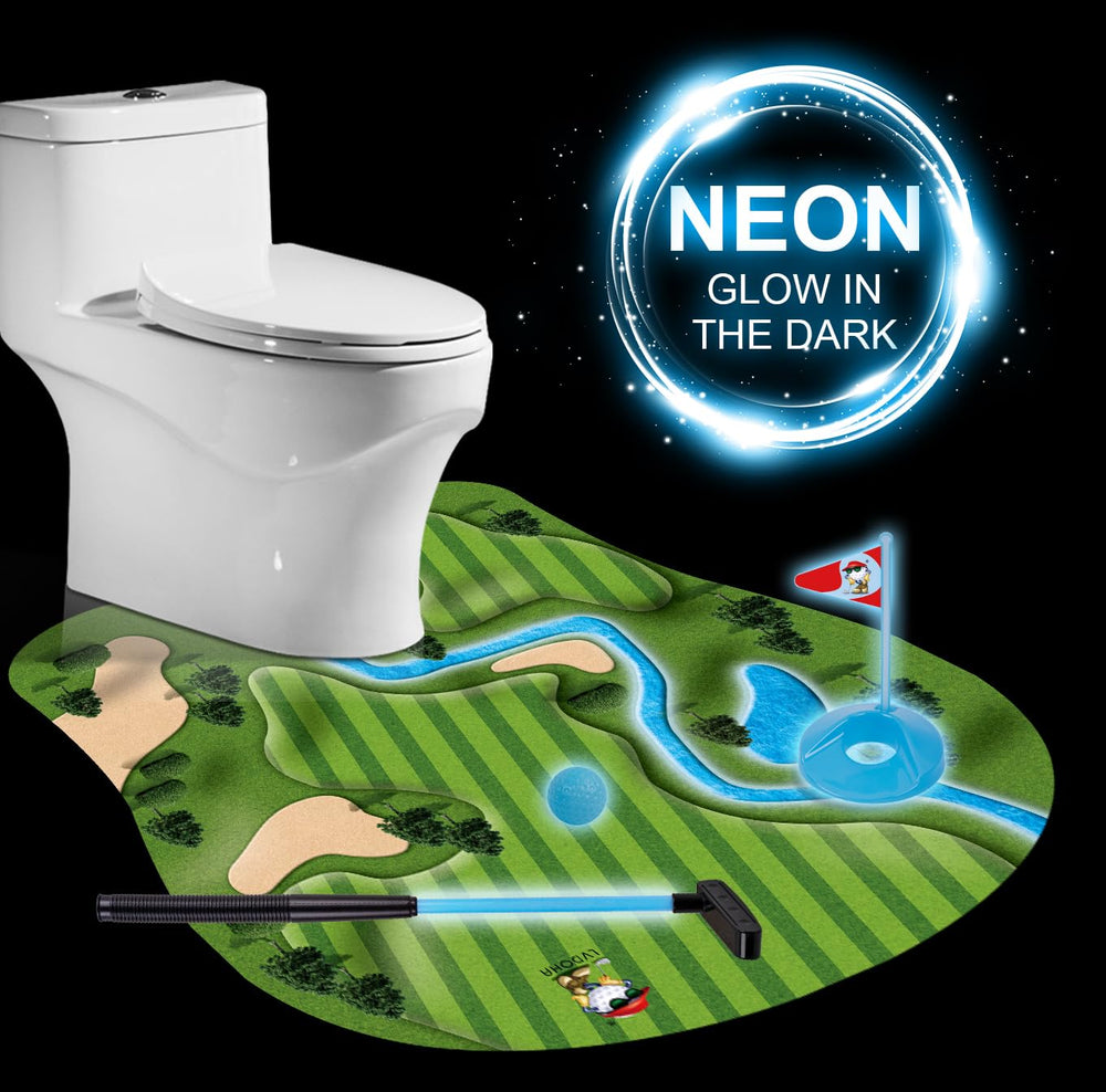 GOODLYSPORTS Glow Toilet Golf night-setup shows glow-in-the-dark play for late laughs.
