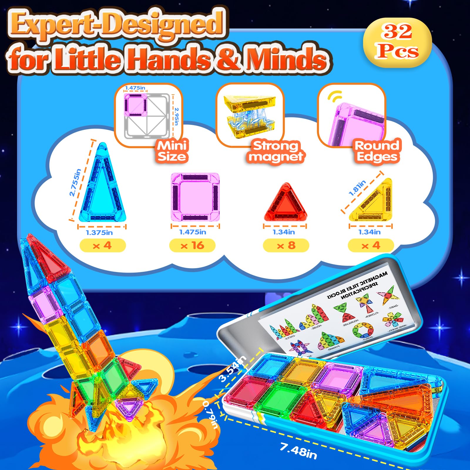 Goodtiles Mini Magnetic Tiles enable 2D and 3D open-ended play.