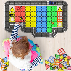 Goodtiles Magnetic Tiles Road Set color tiles spark creative play and color recognition.