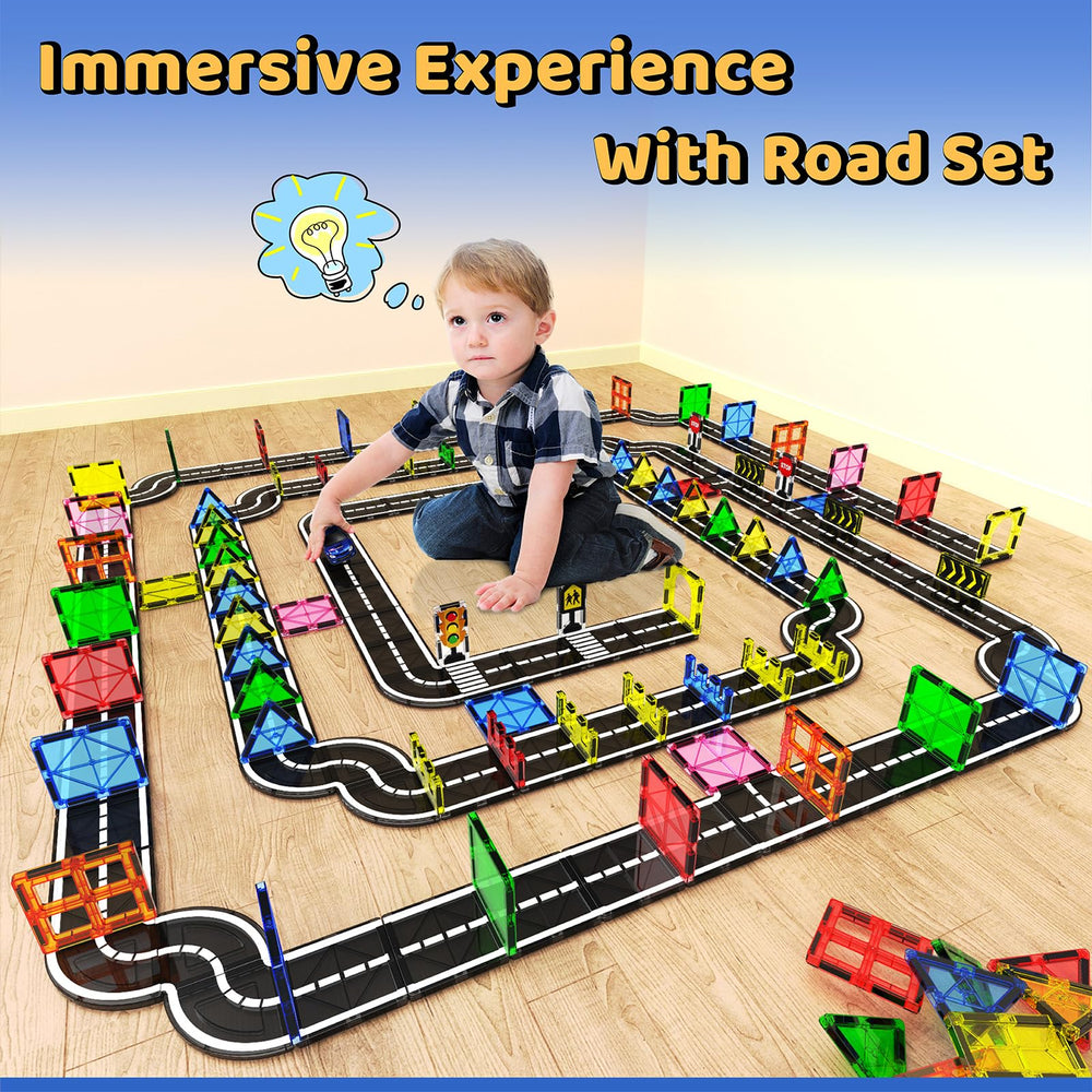 Goodtiles Magnetic Tiles Road Set compatible with many brands expands creative options.