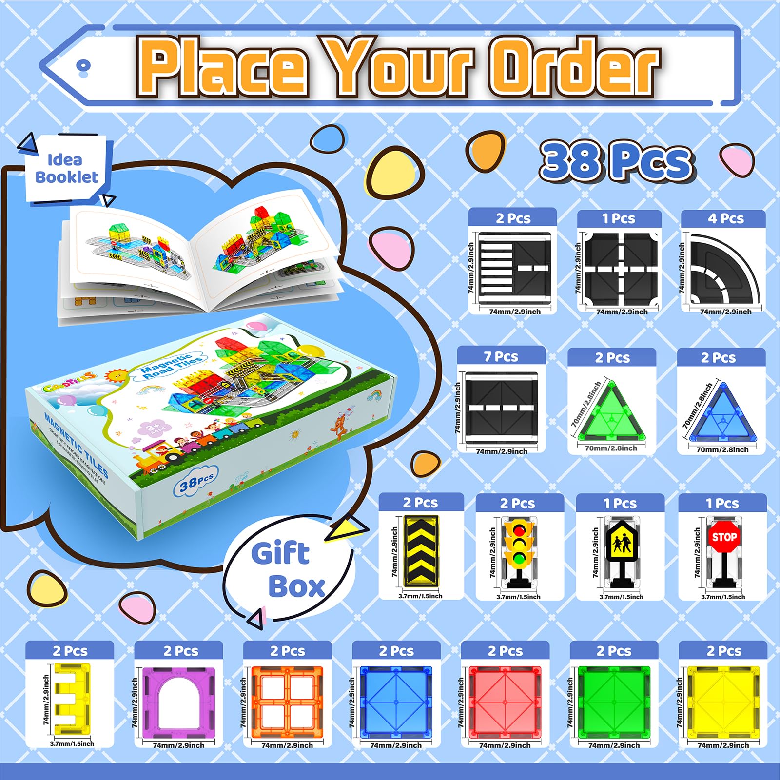 Goodtiles Magnetic Tiles Road Set crafted from safe ABS plastic for durability and long-lasting play.